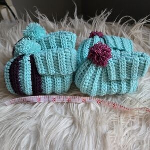 Cozy Knit Handmade Baby Booties - Teal and Purple
